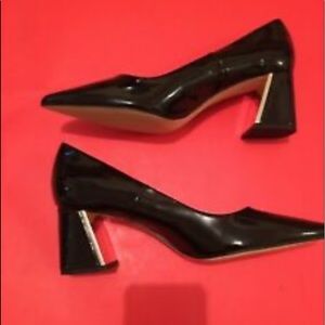 Zara basic black leather pointy toe block patent leather 3in heels Guc 38